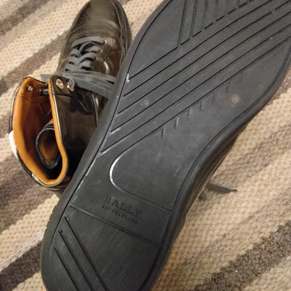 BALLY MENS SHINEY PATENT LEATHER GRAY HIGH TOPS SNEAKERS ETHYX SHOES US 9.5